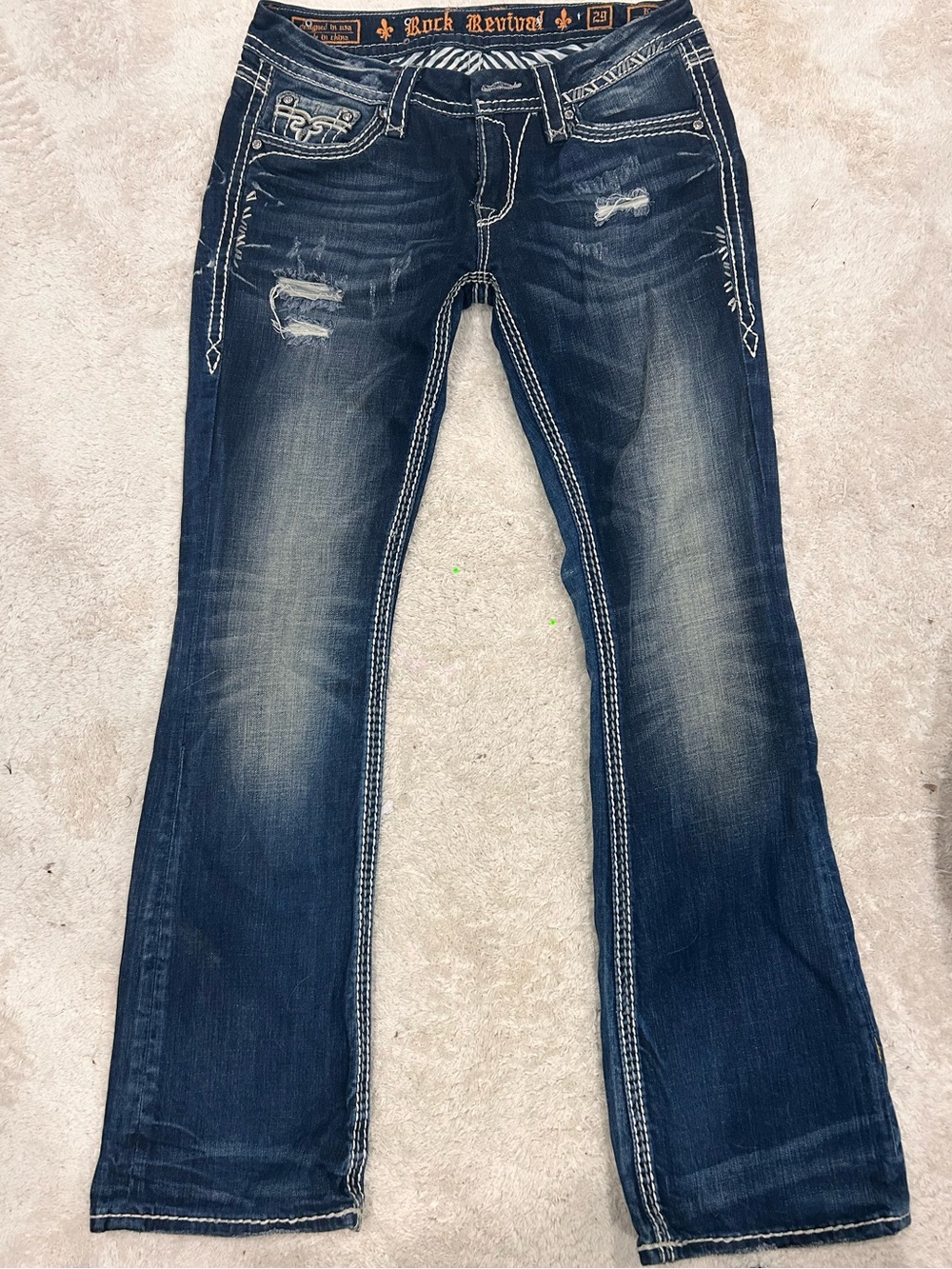 Rock Revival Dark Blue Flared Distressed Jeans